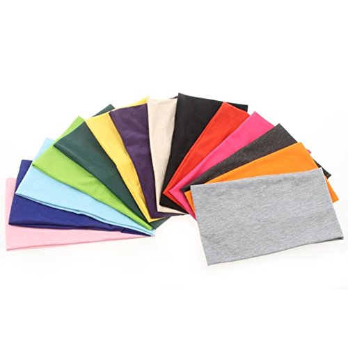Yeshan Pack of 12 Wide 5 Inch Wicking Stretchy Athletic Bandana Headbands/Head wrap/Yoga Headband/Head Scarf/Best Looking Hairband for Sports or Fashion,Candy Colors in Wide No3 12PCS