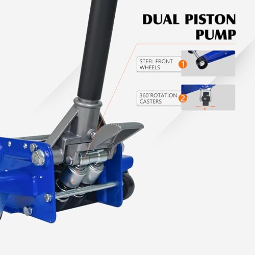 6600lbs/3Ton Low Profile Floor Jack with Foot Pedal Dual Piston Hydraulic | Fast lift dual piston pump with foot pedal, lifting range 2.95"-19.88", heavy duty racing trolley jack for MVP, SUVs & Trucks - size: 3ton(2.95"-19.88") with Foot Pedal