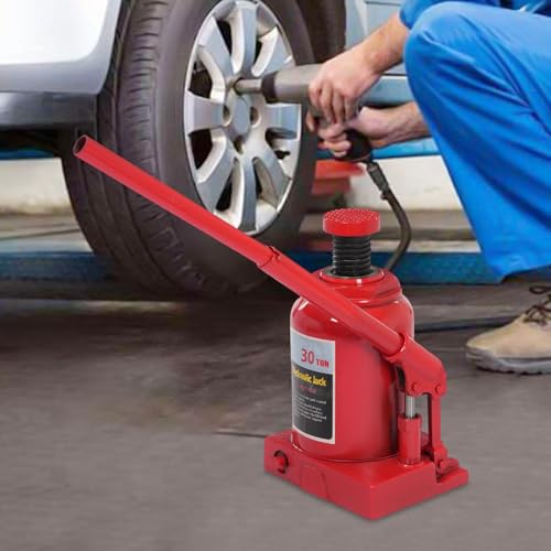 30 tons / 66138.6 lbs Lifting Automotive Welded Hydraulic Bottle Jack, Hydraulic Stubby Low Profile Welded Bottle Jack for Repair Vehicle, Pickup, Truck, w/Manual Handle, Red, - color: 30 Ton