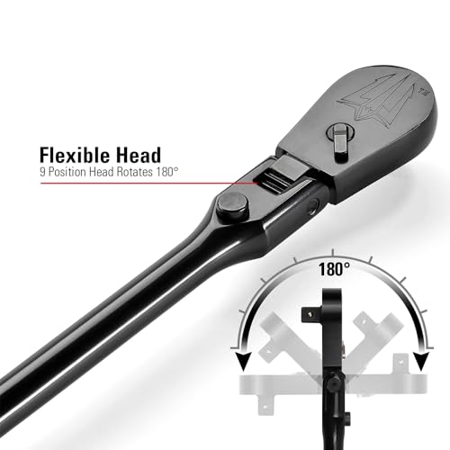 STARWORK TRUE MECHANIC™ 1/2" Drive 90 Tooth Dust-Proof Black Chrome Locking Flex Ratchet, 27-3/8" Length - size: 27-3/8" Length