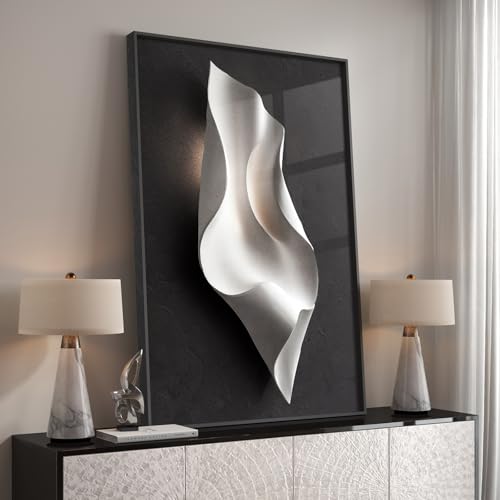 Large Framed Black and White Elegant Abstract Wall Art