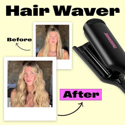 Trademark Beauty Hair Waver - Double Barrel Hair Crimper, Beach Waves Curling Iron, Babe Waves X, Adjustable Temperature Hair Curler, Hair Styling Tools, 1.25" - Black