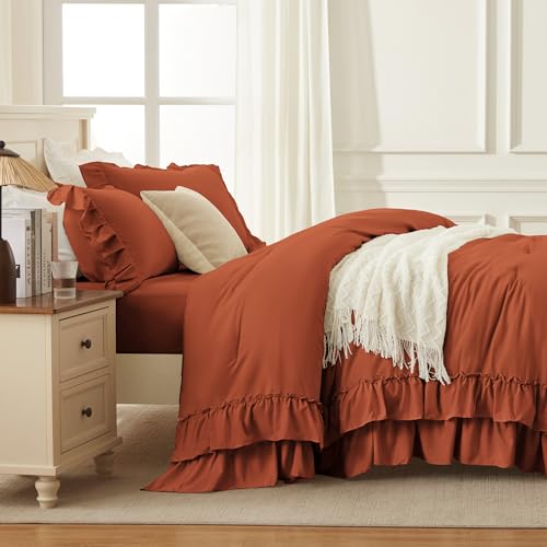 Burnt Orange Ruffle California King Comforter Set