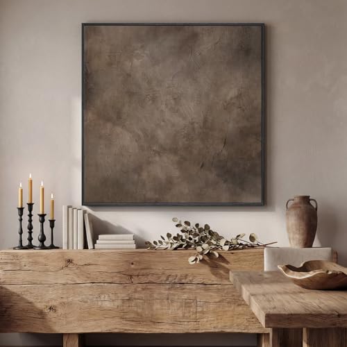 Framed Neutral Brown Abstract Canvas Wall Art for Living Room