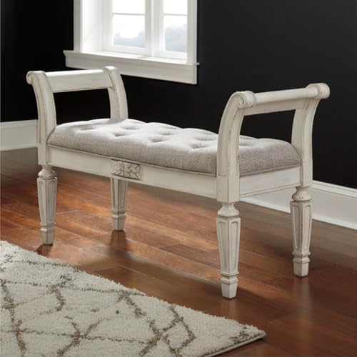 Signature Design by Ashley Realyn French Country Upholstered Tufted Accent Bench, Antique White