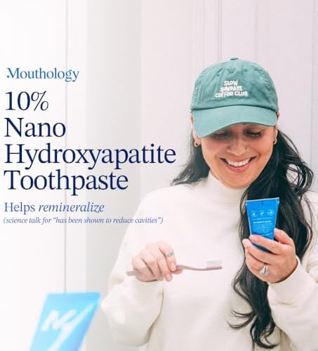 Mouthology 10% Nano Hydroxyapatite Toothpaste (Fluoride Free), Whitening, Remineralizing, Natural, Sensitive Teeth, SLS Free, Xylitol Nano-Hydroxyapatite Toothpaste for Adults, Mint 4oz (USA Made)