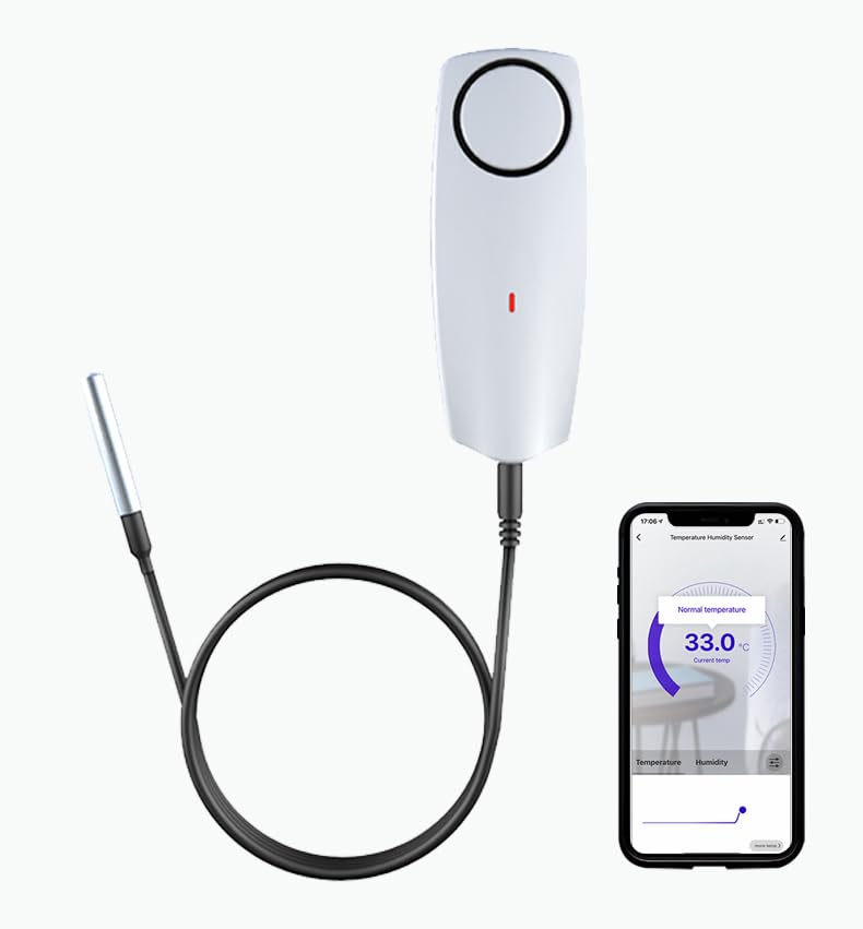 Zigbee Refrigerator Thermometer:App Notification, Data Record Export, Fridge Thermometer with Probe for Refrigerator, Freezer, Hot Tub.Hub Required