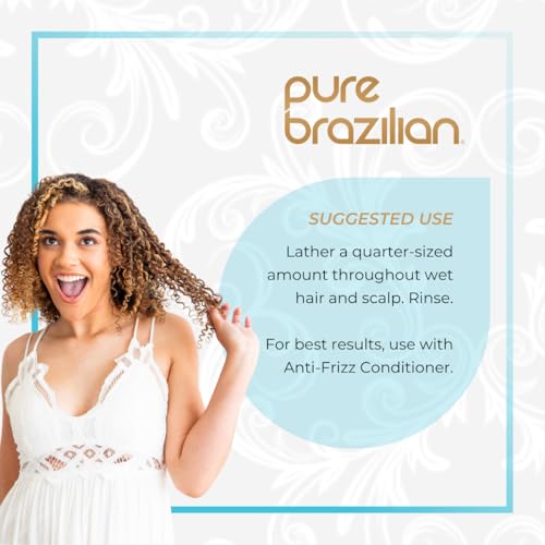 Pure Brazilian Anti-Frizz Daily Shampoo, Salt-Free, Color Safe, with Keratin, Argan Oil & Acai for Prolonged Treatment & Smooth Hair, 13.5 Oz