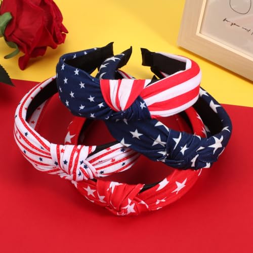 Lonext 4pcs Independence Day Knotted Headband for Women 4th of July Hairbands Twist Turban Headband Elastic Hair Hoop (American Flag Colors)