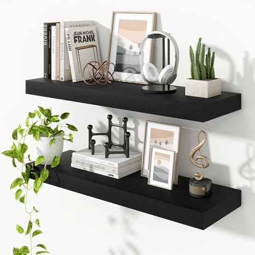 Floating Shelves 35.7" W x 10.3" D Black Set of 2 (2 Count)