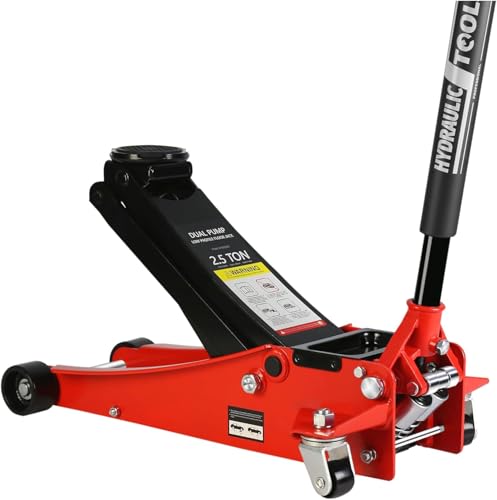 2.5 Ton Low Profile Floor Jack, Heavy Duty Floor Jack with Dual Piston Quick Lift Pump, Steel Car Jacks Adjustable Height 3.5"-19.5", Trolley Floor Jacks 2.5 Ton/5000 LBS Capacity, Red - color: Red - 2.5 Ton(Dual Pump), Lift 3.5"-19.5"