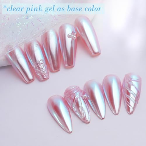 Pretty Diva Unicorn Chrome Nail Powder - Aurora Iridescent Effect Chrome Powders, Magic Moonlight Blue Mirror Finish Mermaid Chrome Powder for Nails Manicure Pigment