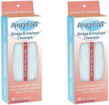Proxysoft Dental Floss for Bridges and Implants 2 Packs - Floss Threaders for Bridges, Dental Implants, Braces with Extra-Thick Proxy Brush for Optimal Oral Hygiene -Teeth Bridge and Implant Cleaners