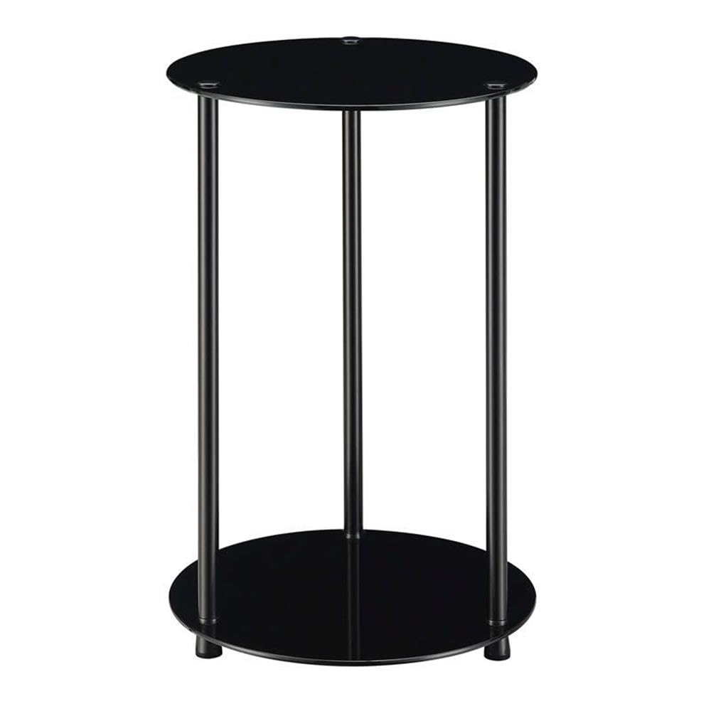 Convenience Concepts Designs2Go Classic Glass 2 Tier Round End Table 15.75" - Modern Side Table for Living Room, Tempered Glass Table with Storage Shelves for Bathroom, Bedroom, Office, Black/Black