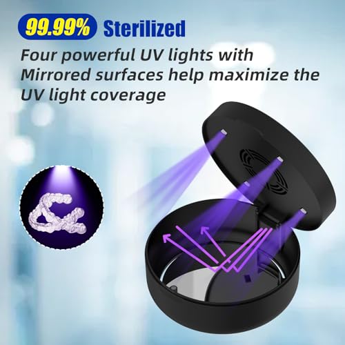 Voraiya UV Retainer Case with Fan, UVC Retainer Cleaner, Aligner Case Includes Vent Holes and Mirror, Portable Retainer Holder Box for Mouth Guard, Aligners, Night Guard, Black