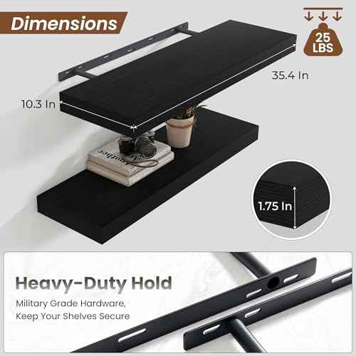 Floating Shelves 35.7" W x 10.3" D Black Set of 2 (2 Count)