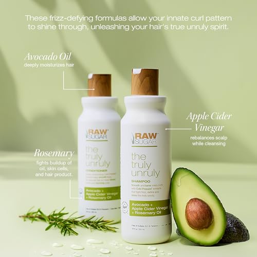 Raw Sugar Shampoo and Conditioner Set, The Truly Unruly Hair Care Duo, 18 Fl Oz (2 Products) Gently Cleanses, Nourishes and Defines Curls, A Smoothing Haircare Bundle