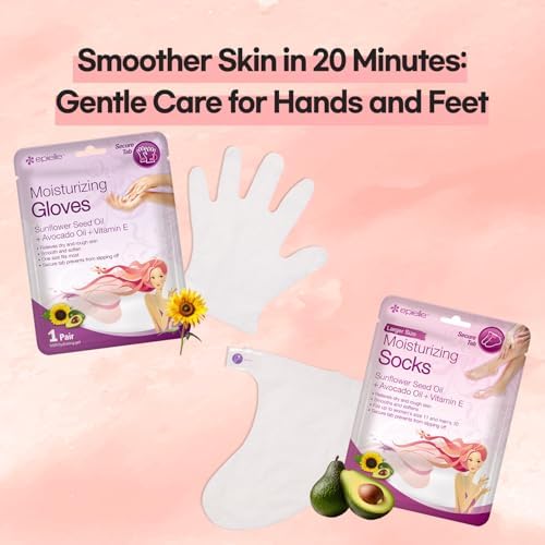 Epielle Moisturizing Hand & Foot Masks 12 Pairs, Soften Dry Hands & Cracked Heels with Sunflower Seed Oil & Avocado Oil, Korean Skin Care, Spa Self Care Gifts for Women, 6 Gloves & 6 Socks