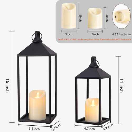 2 Pcs Black Decorative Metal Lanterns Farmhouse Lantern Decor with Candles (2 Count)