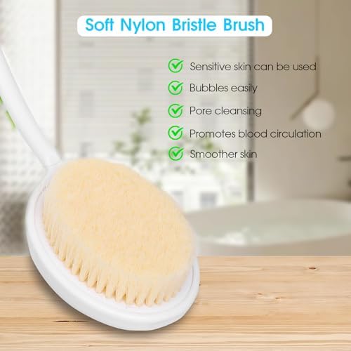 Long Handle Body Scrubber, Back Scrubber for Shower, Natural Bristle Body Brush for Exfoliating Use Wet or Dry - U Shape