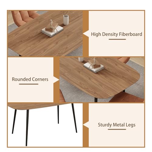 HIPIHOM 47.2'' Dining Table Set for 4,Modern Wood Dining Table,Leather Dining Chairs 4,Table and Chairs Set of 4,Ideal for Kitchen Dining Room (Walnut Color Table + 4 Gray Chairs, 47.2")