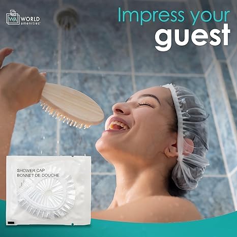 Waterproof Shower Cap (Clear Frosted Sachet), Travel Size Hotel Amenities, Airbnb