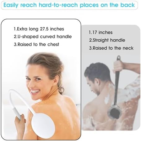 Long Handle Body Scrubber, Back Scrubber for Shower, Natural Bristle Body Brush for Exfoliating Use Wet or Dry - U Shape