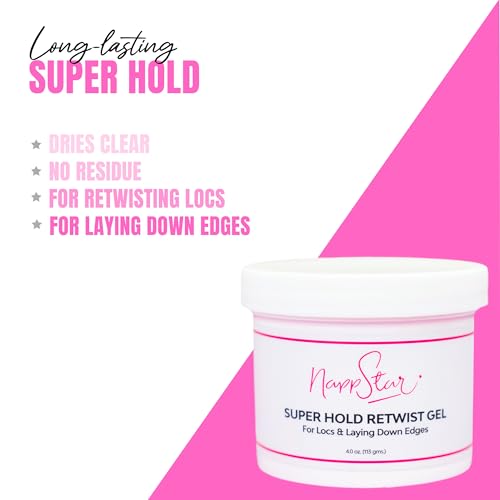 NappStar Super Hold Retwist Gel, Strong Hold for Locs and Edges, Non-Flaking, 4 Fl Oz