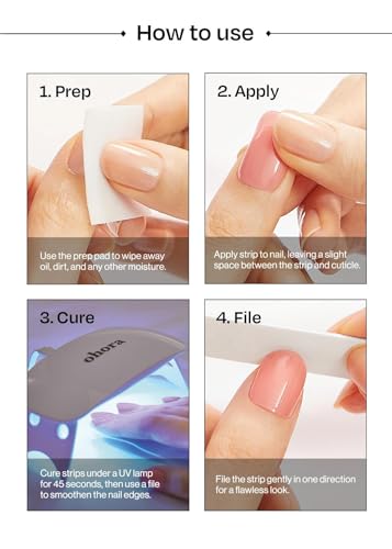 ohora Bundle Set (N Clean White Starter Kit) - White Solid Gel Nail Strips with UV/LED Lamp and Mini Remover, Salon-Quality, Long Lasting, Easy to Apply, Remove, Prep Pads, Nail File, Wooden Stick