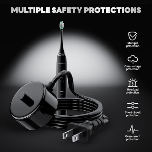 Electric Toothbrush Charger Base Compatible with AquaSonic Black/Vibe Series Tooth Brushes Replacement Waterproof Battery Charging Stand Power Adapter - Black
