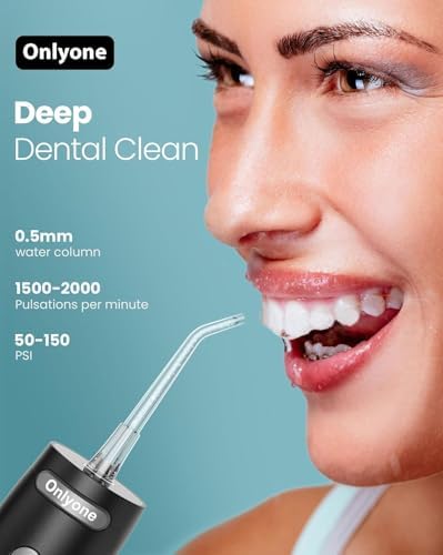 Onlyone Water Dental Flosser, 300ML Portable Oral Irrigator for Teeth, 4 Modes and 5 Jet Tips,Rechargeable Irrigation Cleaner,Electric Flossing Machine Power Flossers & Irrigator Accessories Black