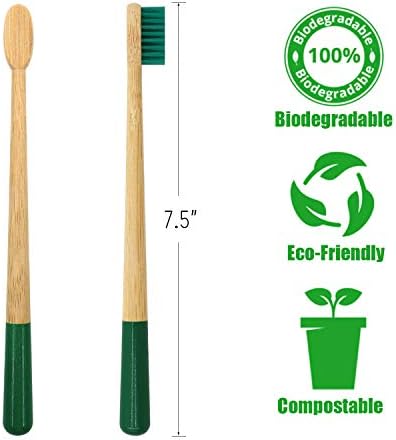 Virgin Forest Bamboo Toothbrush, Natural Eco Friendly Biodegradable Wood Toothbrushes, Vegan Organic Charcoal Tooth Brush, Pack of 6