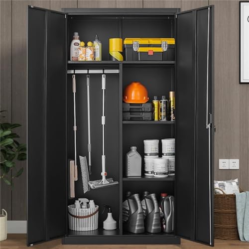 Avanroolux Metal Storage Cabinet with Lock, Large-Capacity Wardrobe Closet with Hanging Rod and Shelf, 71'' Clothing Coat Steel Storage Freestanding Wardrobe for Office, Home, School and Gym (Black)