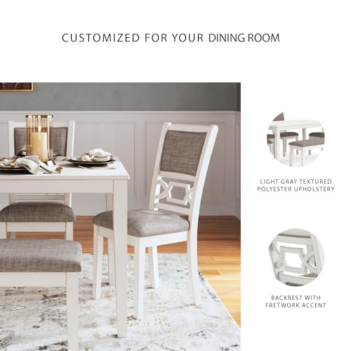 Signature Design by Ashley Erinberg Casual Dining Table with 4 Armless Upholstered Chairs and Bench, Set of 6, White & Light Gray