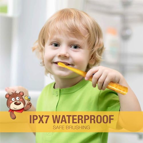 Vekkia Bear Buddy Kids Electric Toothbrush Replacement Heads, Soft End-Rounded 3D Curved Bristles for Small Mouths, Comfortable & Efficient Cleaning, Yellow, 10 Pack