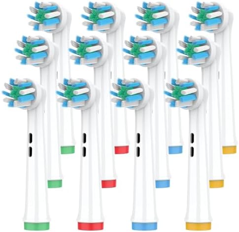 Replacement Heads Compatible with Oral B Braun Pro 100, 500, 1000, Vitality, Smart, Genius, Cross Bristles for Deeper Plaque Removal, Pack of 12 Electric Toothbrush Heads Refills, White