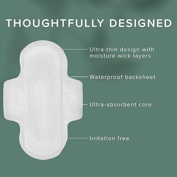 Veeda Natural Cotton Day Pads for Women - Heavy Flow Absorbent Ultra-Thin Feminine Pad with Wings - Hypoallergenic Period pad - Unscented & Chlorine free Sanitary Napkins - 56 Count