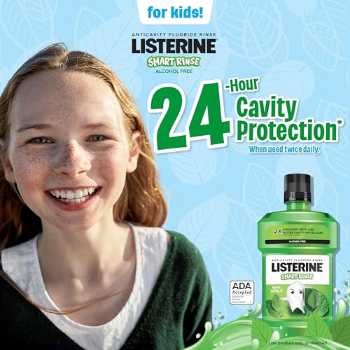 Listerine Smart Rinse Kids Alcohol-Free Anticavity Sodium Fluoride Mouthwash, ADA Accepted Oral Rinse for Dental Cavity Protection, Mint Shield Flavor for Children's Oral Care, 500 mL (Pack of 6)
