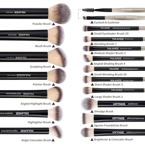 MAANGE 18 Pcs Makeup Brushes with Laser Bag, Premium Synthetic Makeup Brush Set Professional Makeup Tools Eyeshadow Eyebrow Foundation Blush Concealer Face Powder Blending Brushes Kit-Black