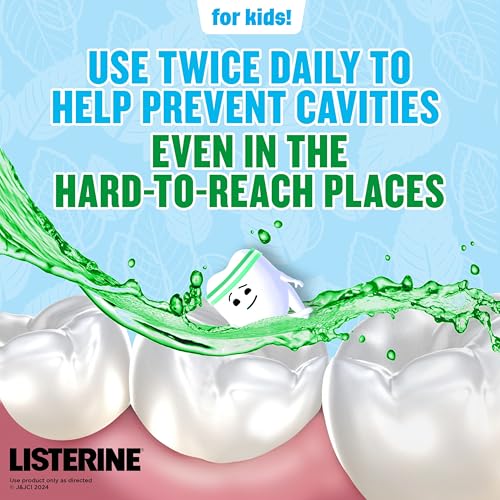 Listerine Smart Rinse Kids Alcohol-Free Anticavity Sodium Fluoride Mouthwash, ADA Accepted Oral Rinse for Dental Cavity Protection, Mint Shield Flavor for Children's Oral Care, 500 mL (Pack of 6)