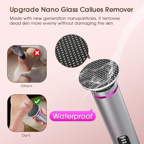 Electric Foot File Callus Remover for Feet: 2600mah Cordless Callus Remover for Feet Professional with 2 Grinding Head, 3 Speed 60 PCS Sandpaper Discs, Feet Dead Skin Sander Pedicure Tools for Women