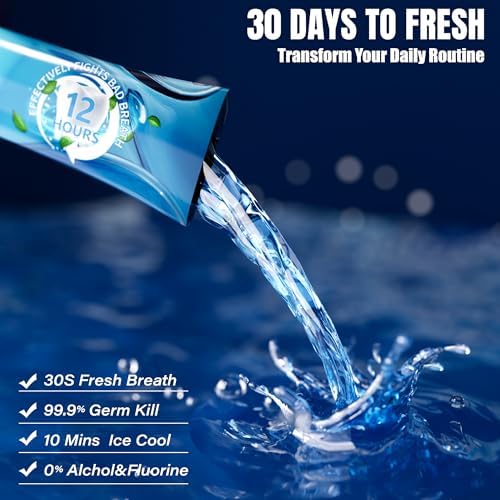Travel Size Toiletries Mouthwash Packets - TSA-Approved Mini Mint Mouthwash for Adults, Alcohol & Fluoride-Free Oral Care for Air Travel Gifts, Dates & Office, Individually Wrapped (Pack of 30)