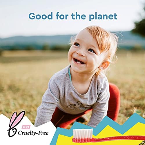 RADIUS Children's Toothbrush, Totz Brush, Extra Soft Bristles, Blue/Green/Yellow, BPA Free & ADA Accepted, Designed for Delicate Teeth & Gums for Children 18 Months & Up, Pack of 3