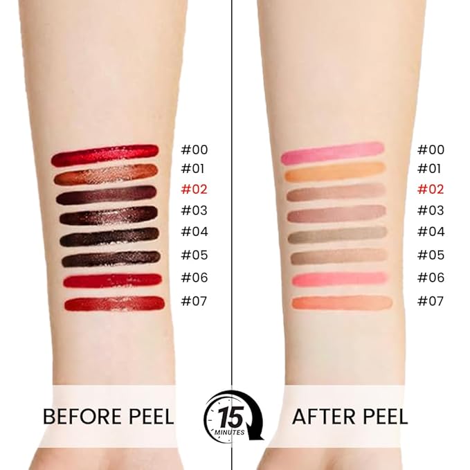 Matte Lip Stain Peel Off Lip Liner, Brown Peel Off Lip Stain Tattoo,Long Lasting & Waterproof Peel Off Lip Gloss Lip Liner,Transfer-Proof All Skin Types.0.12 fl oz #02
