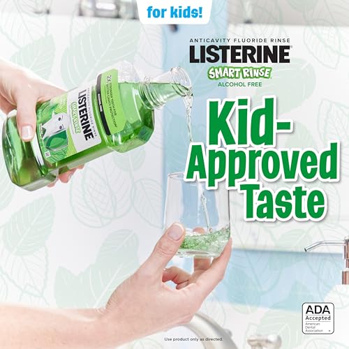 Listerine Smart Rinse Kids Alcohol-Free Anticavity Sodium Fluoride Mouthwash, ADA Accepted Oral Rinse for Dental Cavity Protection, Mint Shield Flavor for Children's Oral Care, 500 mL (Pack of 6)