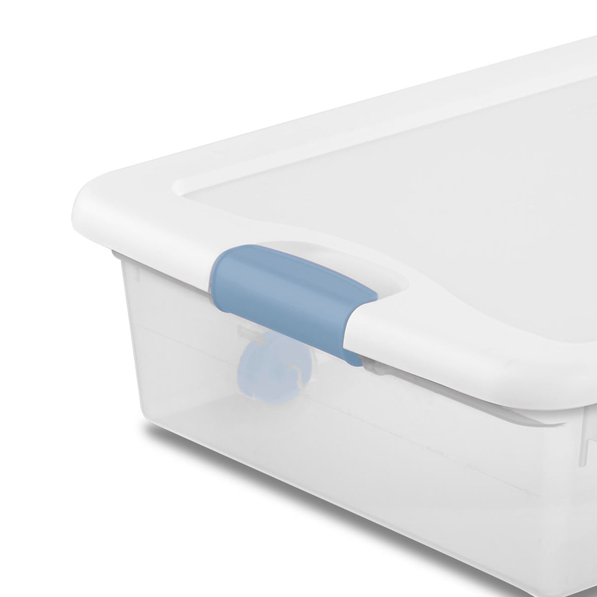Sterilite 56 Qt Wheeled Latching Storage Box, Stackable Bin with Latch Lid, Plastic Container to Organize Shoes Underbed, Clear with White Lid, 4-Pack