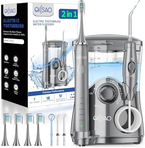 Professional Electric Toothbrush with Water Flosser, 600ML Water Dental flosser Ultrasonic Toothbrush Combo, Brushing & Flossing- for Teeth Cleaning and Gum Health with Extra Tips for Multiple Users