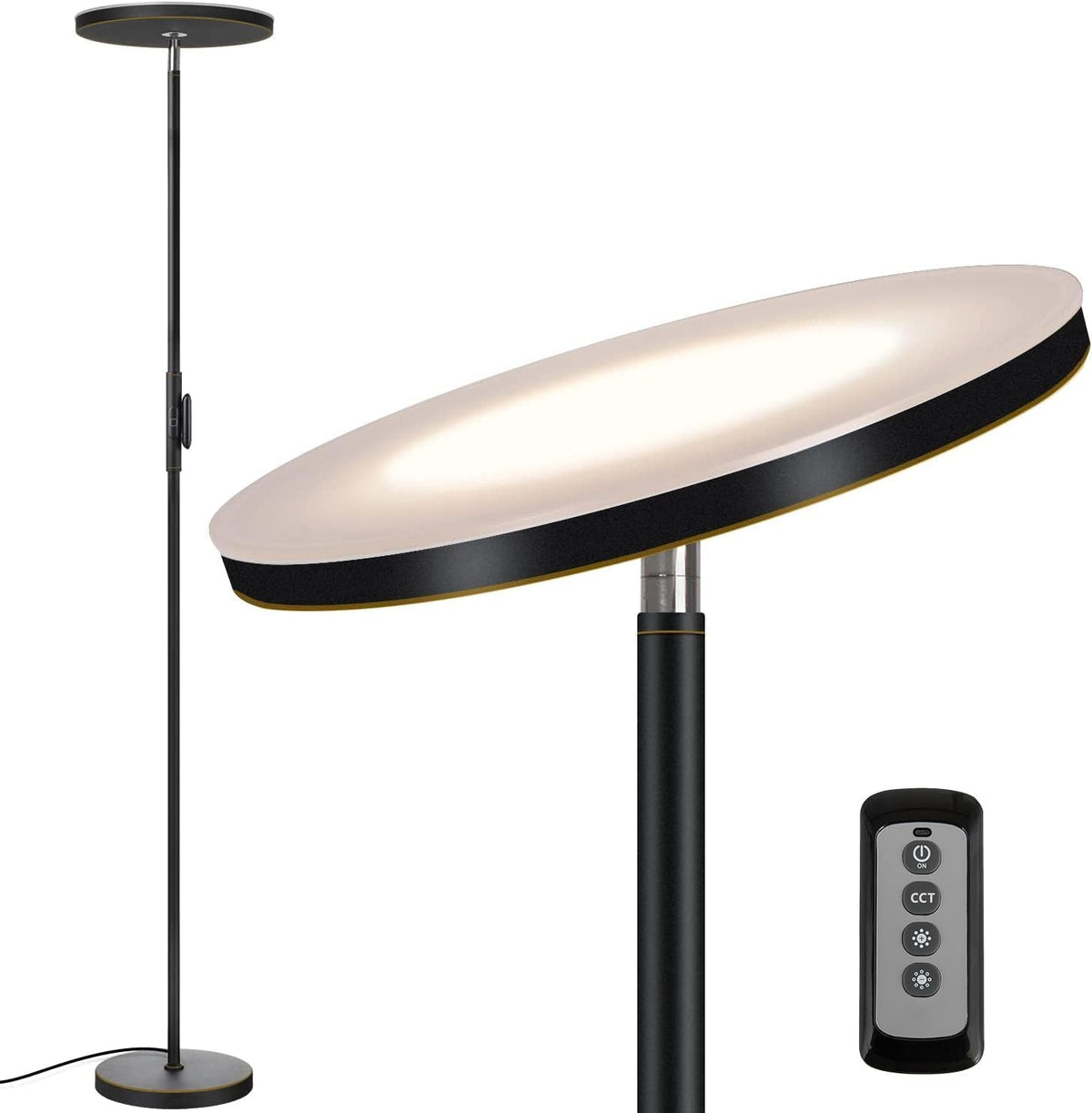 JOOFO LED Torchiere Floor Lamp with Remote, Stepless Dimmable, Black Gold