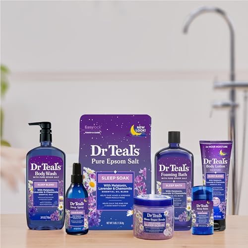Dr Teal's Foaming Bath with Pure Epsom Salt, Sleep Blend with Melatonin, Lavender & Chamomile Essential Oils, 34 fl oz (Pack of 2)