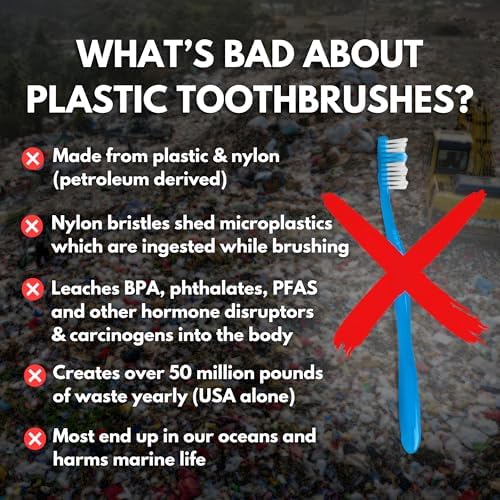PRIMALS Horse Bristle & Bamboo Toothbrush (4-Pack) - Luxurious & Soft Horse Bristles - Fully Biodegradable - Plastic & Nylon Free - Quick Dry Design